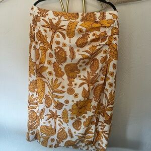 Floral Print Skirt in White and Mustard
